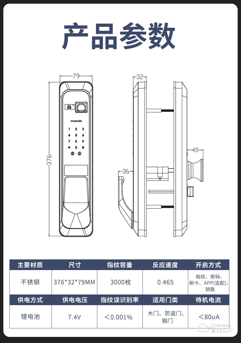 摩萨迪智能锁 MLA-008全自动指纹锁密码锁