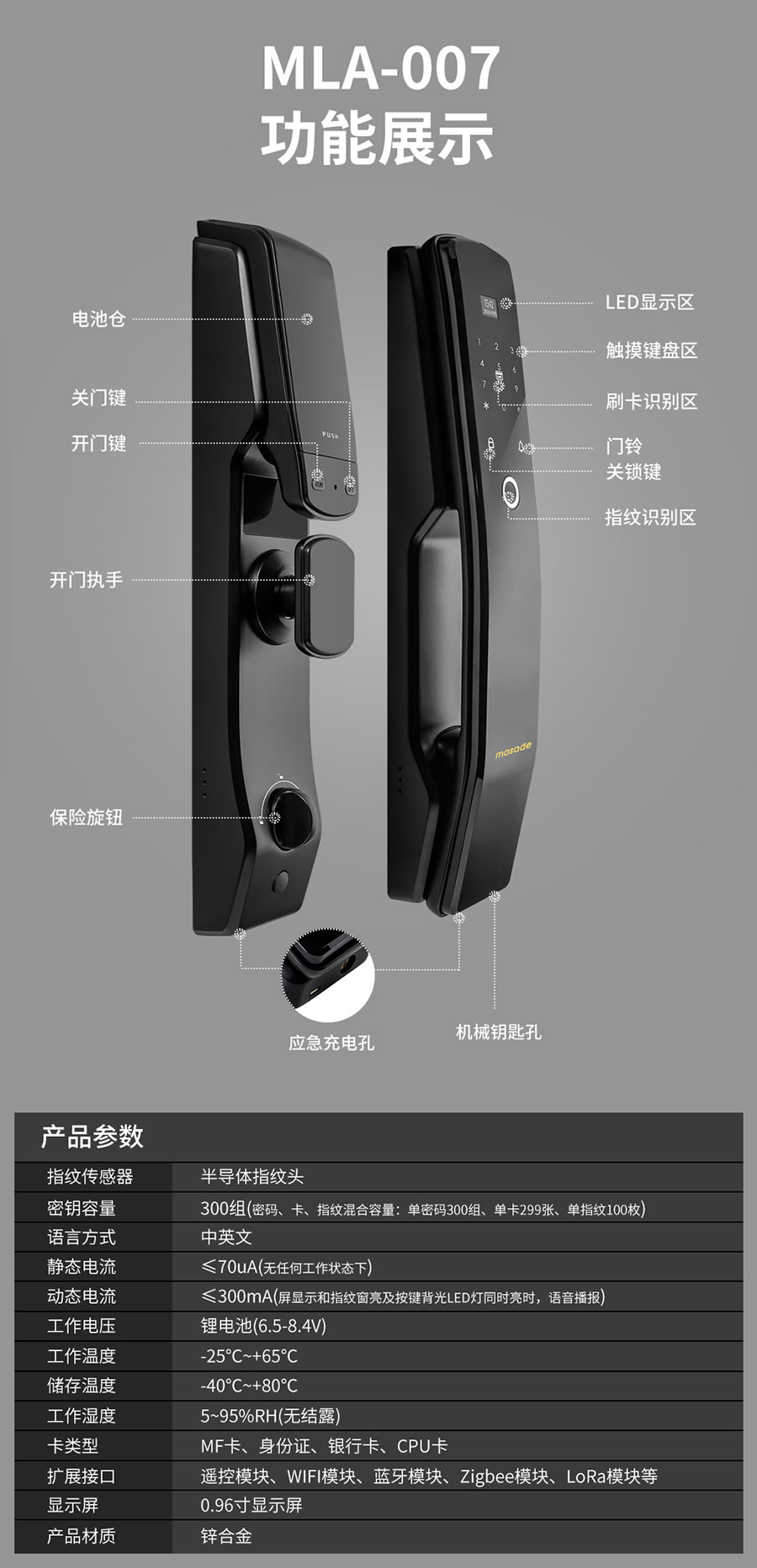 摩萨迪智能锁 MLA-007全自动智能联动家电指纹锁